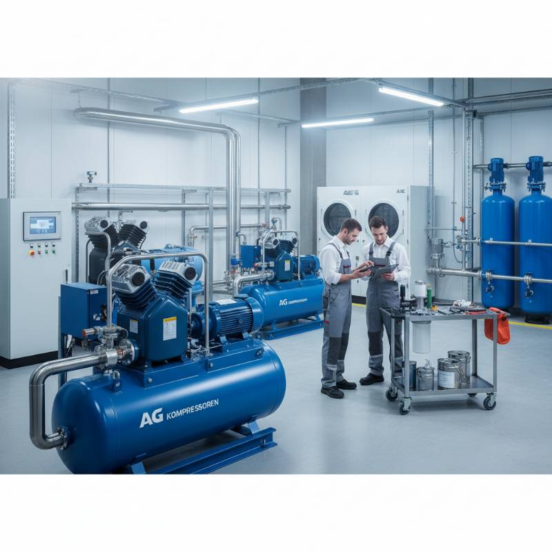 Serwisant wykonujący przegląd techniczny sprężarki śrubowej w celu zwiększenia jej żywotności i efektywności energetycznej.